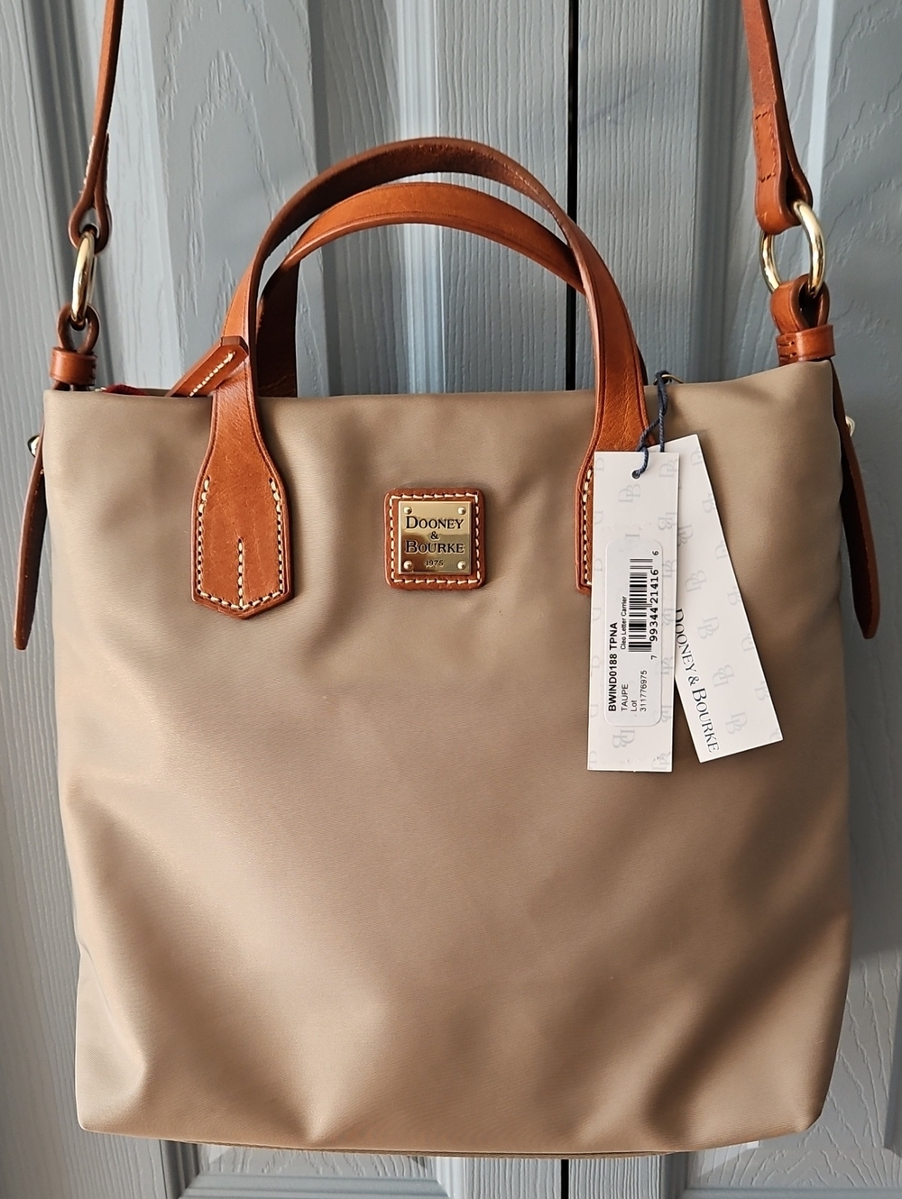 Dooney & Bourke Taupe Nylon Cleo Letter Carrier